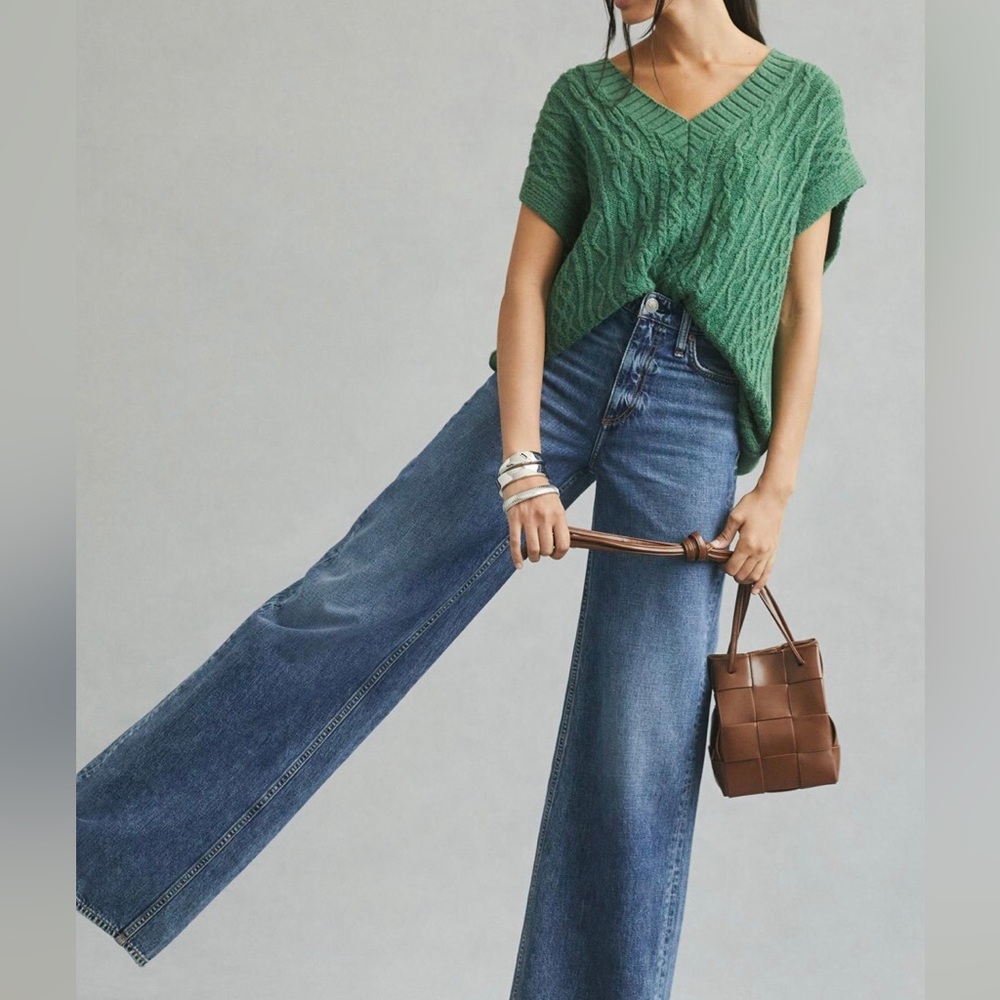 Anthropologie Green V-Neck Sweater